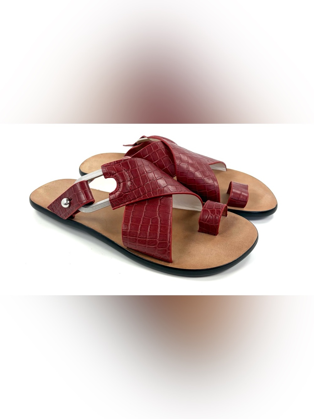Rag & Bone Red Croc Embossed Leather Flat Sandals Size 38